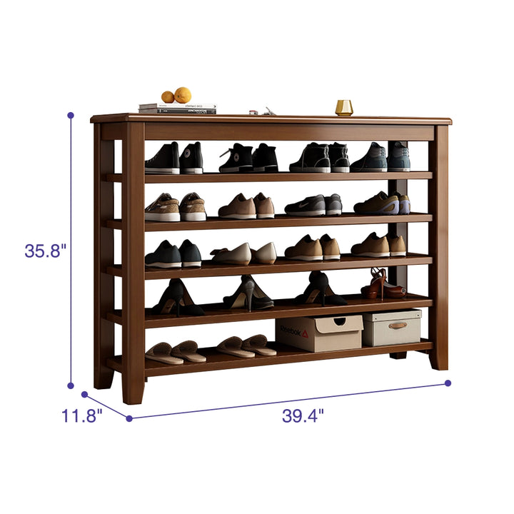 5-Shelf Solid Wood Adjustable Shoe Storage Rack for Entryway