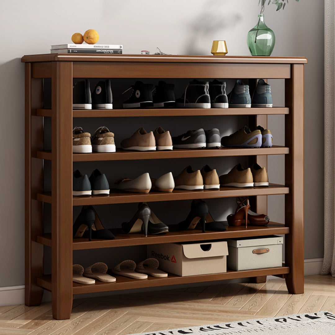 5-Shelf Solid Wood Adjustable Shoe Storage Rack for Entryway