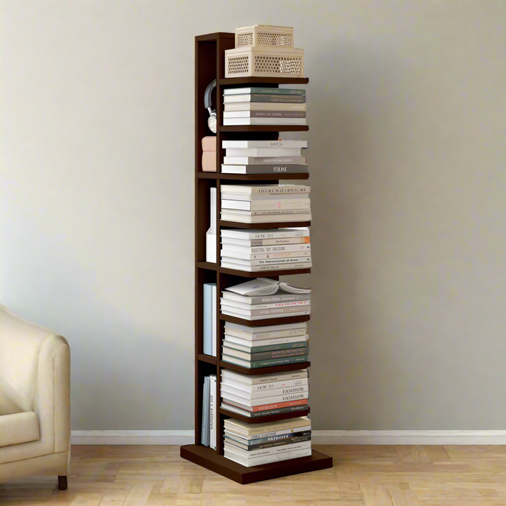 Wooden Corner Tall Bookshelf Narrow Bookcase with Storage