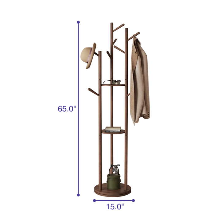 Rotatable Solid Wood Clothing Storage Rack Vertical Coat Rack