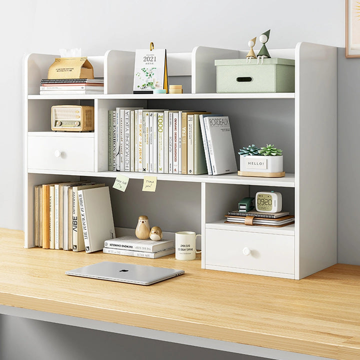 Wooden Desk Organizer Storage Shelf with Drawers