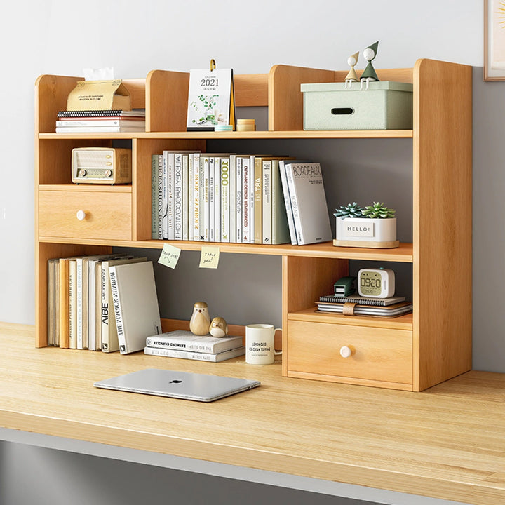 Wooden Desk Organizer Storage Shelf with Drawers