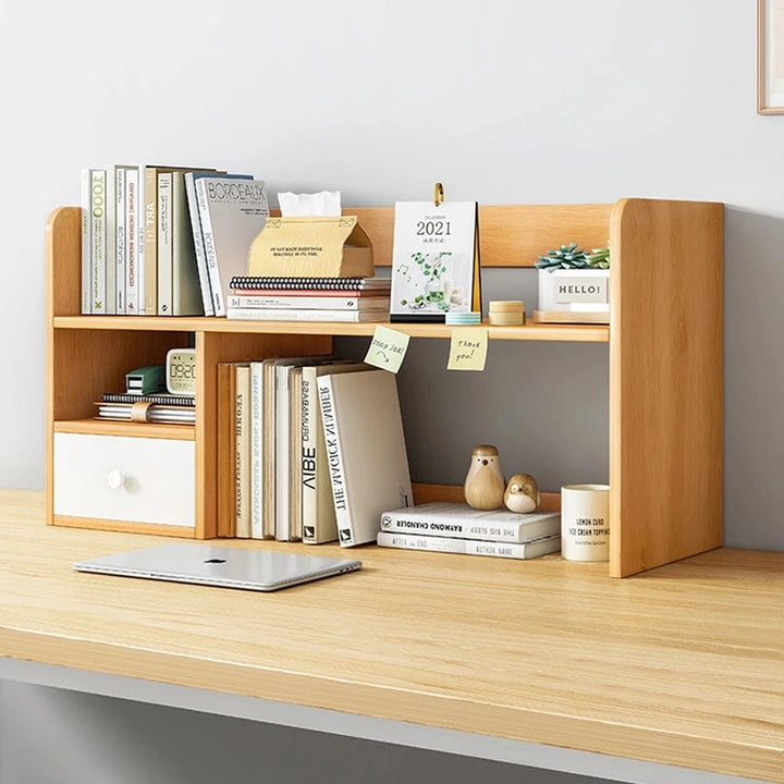 Wooden Desk Organizer Storage Shelf with Drawers