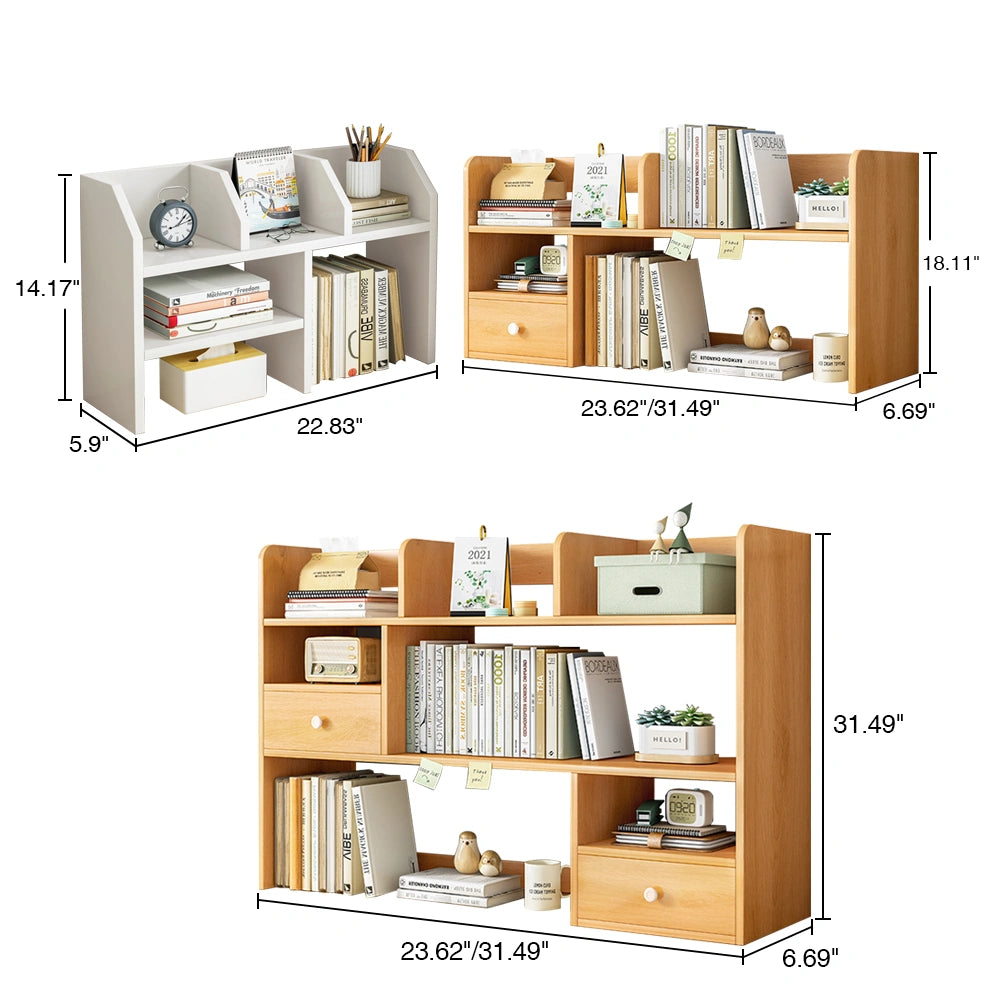 Wooden Desk Organizer Storage Shelf with Drawers