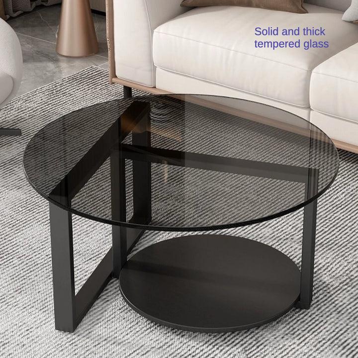 Chic Round Glass Coffee Table with Black Metal Base