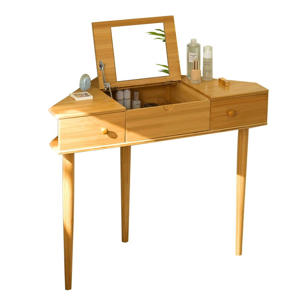 Corner Makeup Vanity Desk with Mirror and 3 Drawers for Small Spaces