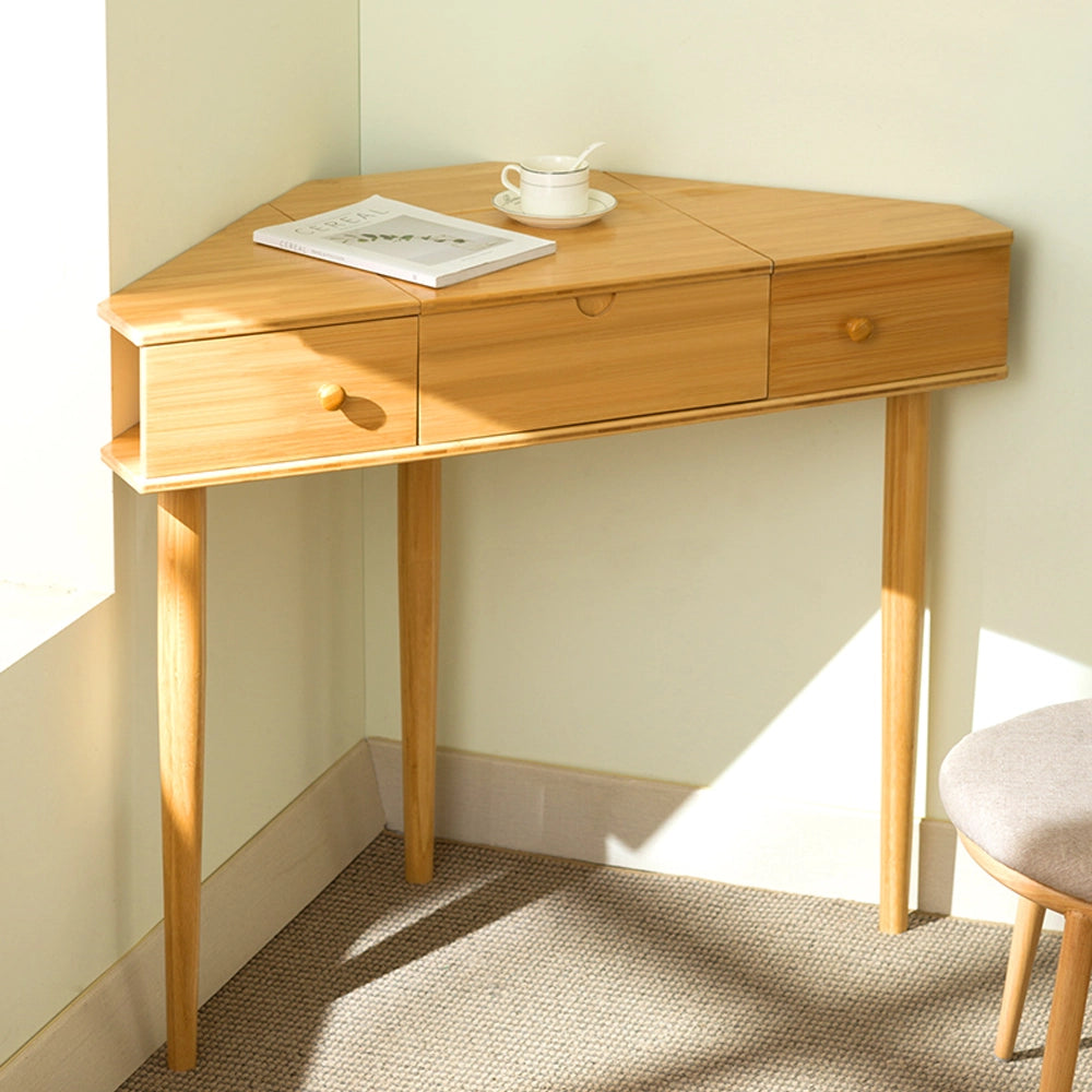 Corner Makeup Vanity Desk with Mirror and 3 Drawers for Small Spaces