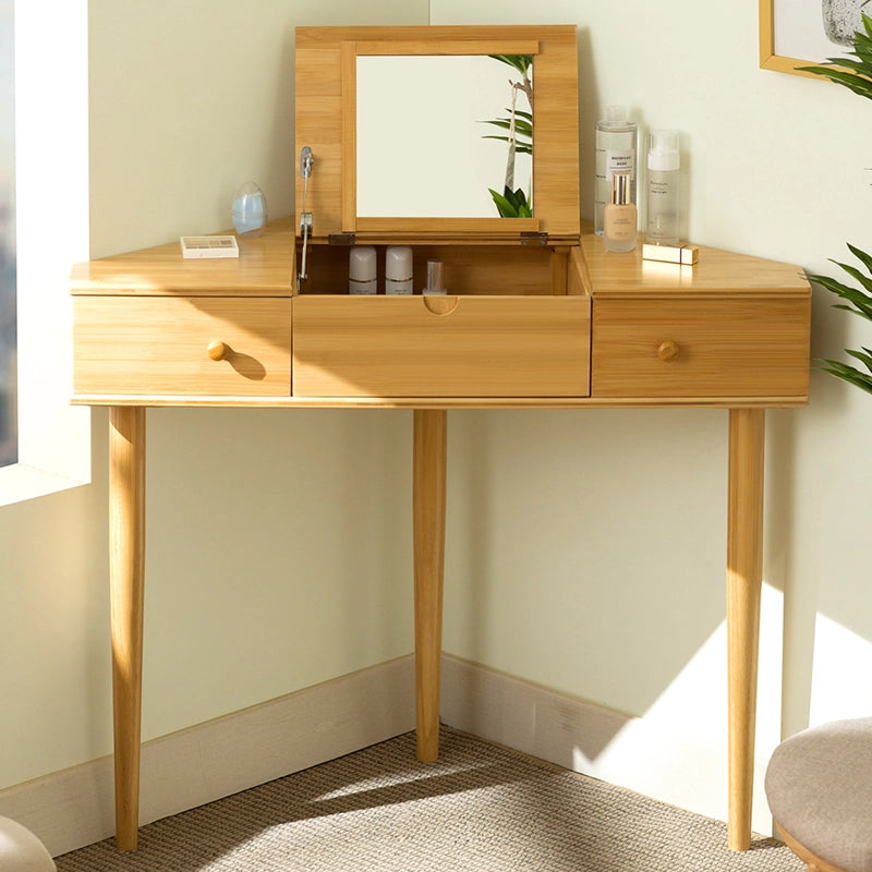 Corner Makeup Vanity Desk with Mirror and 3 Drawers for Small Spaces