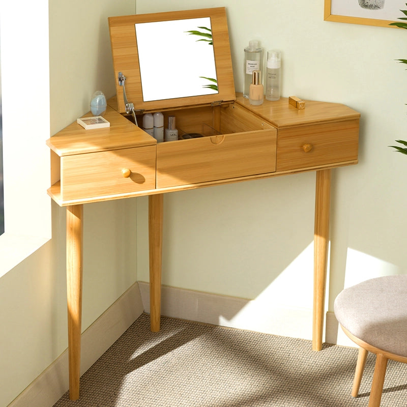 Corner Makeup Vanity Desk with Mirror and 3 Drawers for Small Spaces