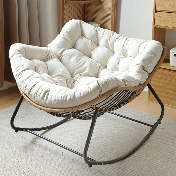 Cushioned Rocking Chair Armchair with Rattan and Metal Base