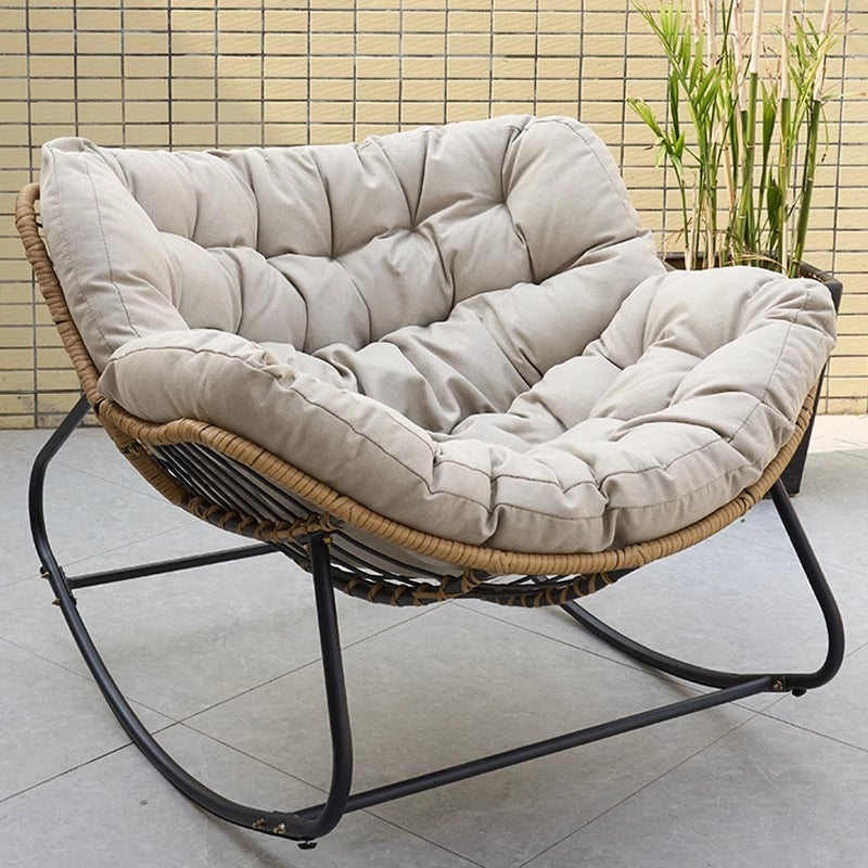 Cushioned Rocking Chair Armchair with Rattan and Metal Base