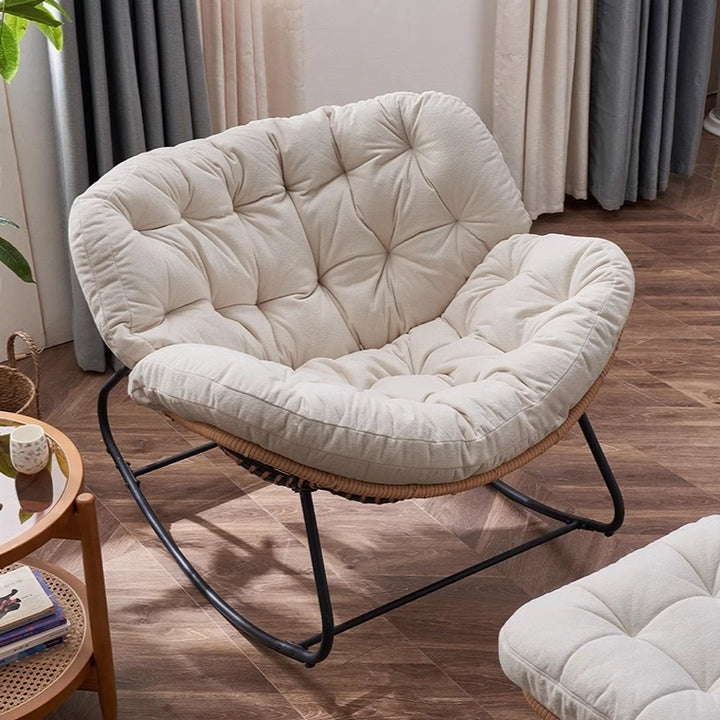 Cushioned Rocking Chair Armchair with Rattan and Metal Base