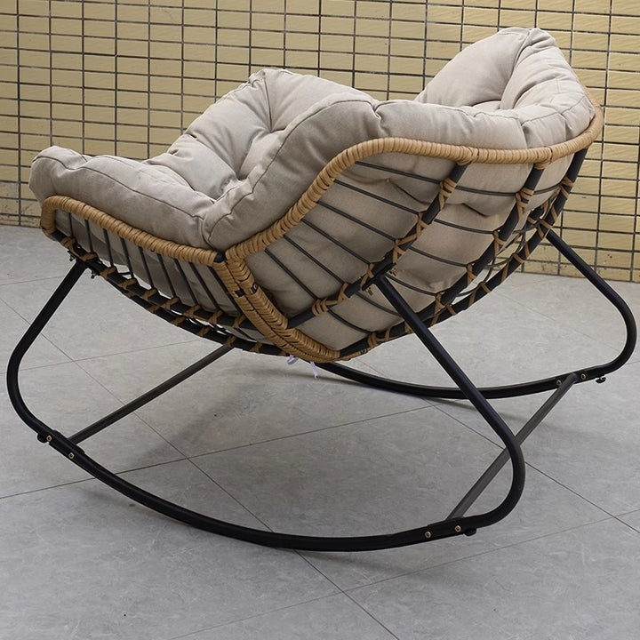 Cushioned Rocking Chair Armchair with Rattan and Metal Base