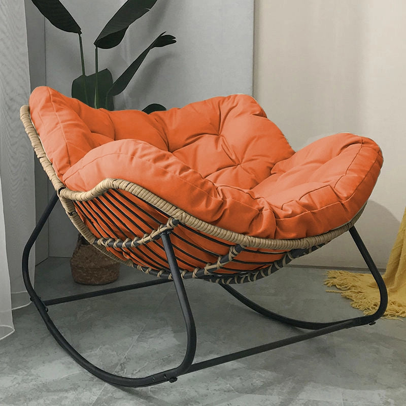 Cushioned Rocking Chair Armchair with Rattan and Metal Base