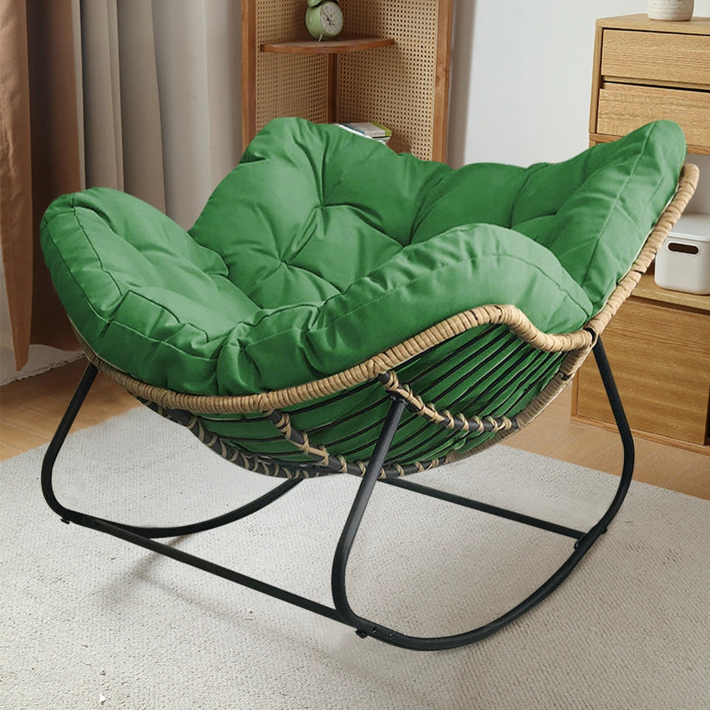 Cushioned Rocking Chair Armchair with Rattan and Metal Base