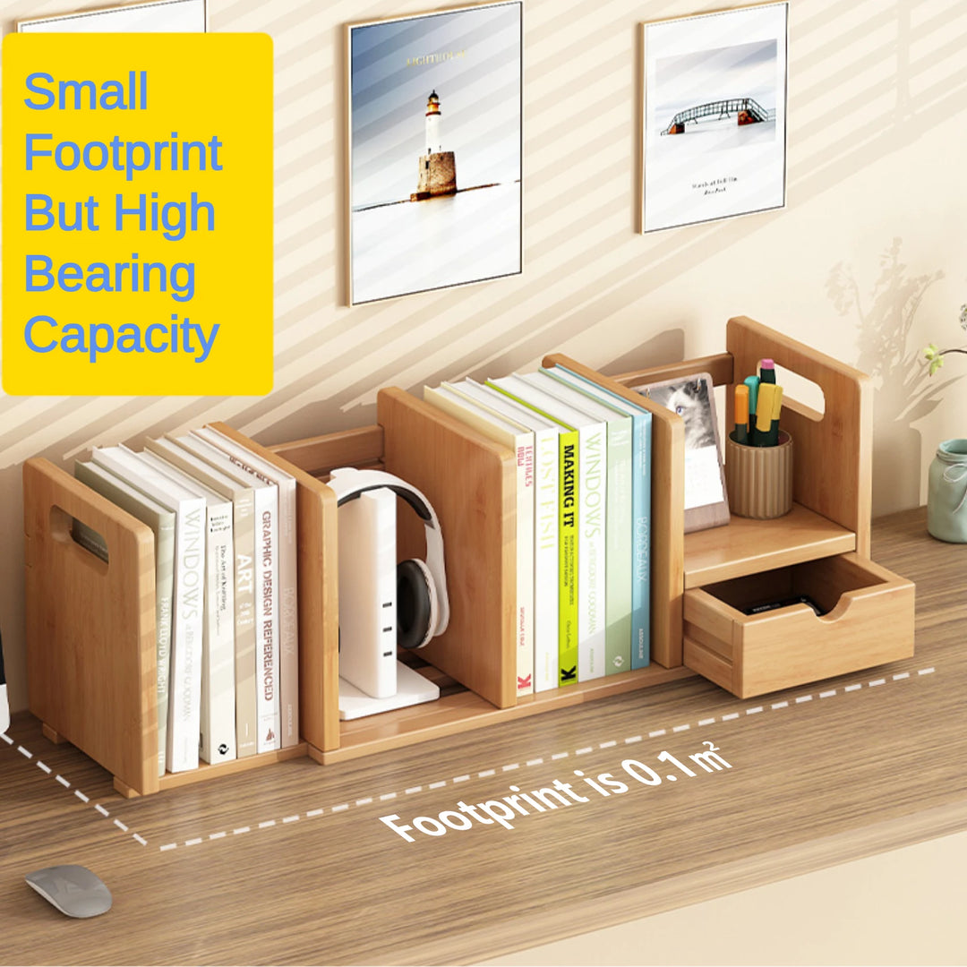 Desktop Retractable Organizer Shelf Bookshelf with Drawers