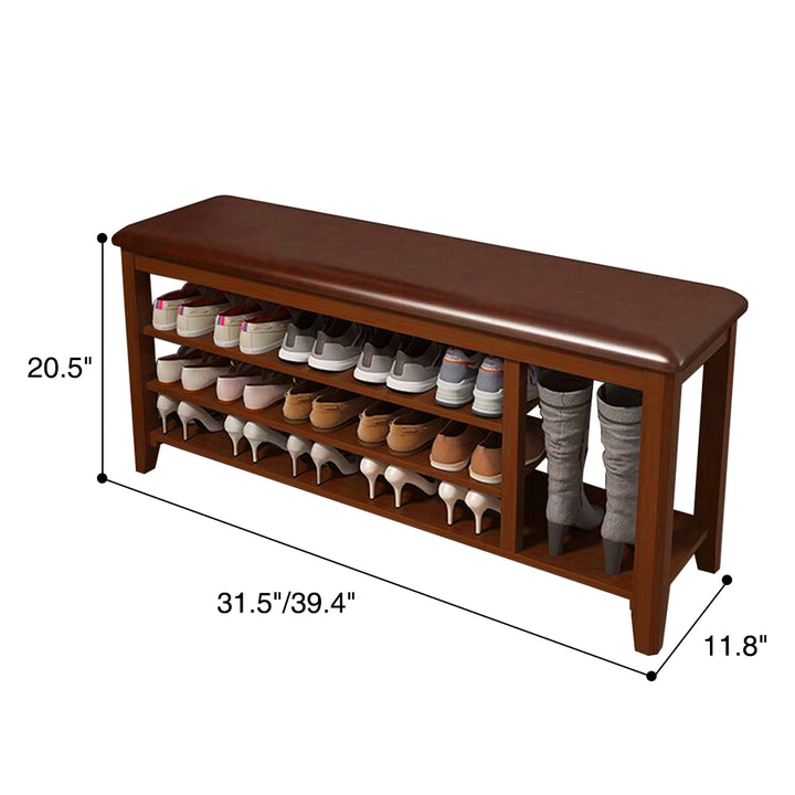 Entryway Solid Wood Shoe Storage Bench Multi-tier Shoe Rack