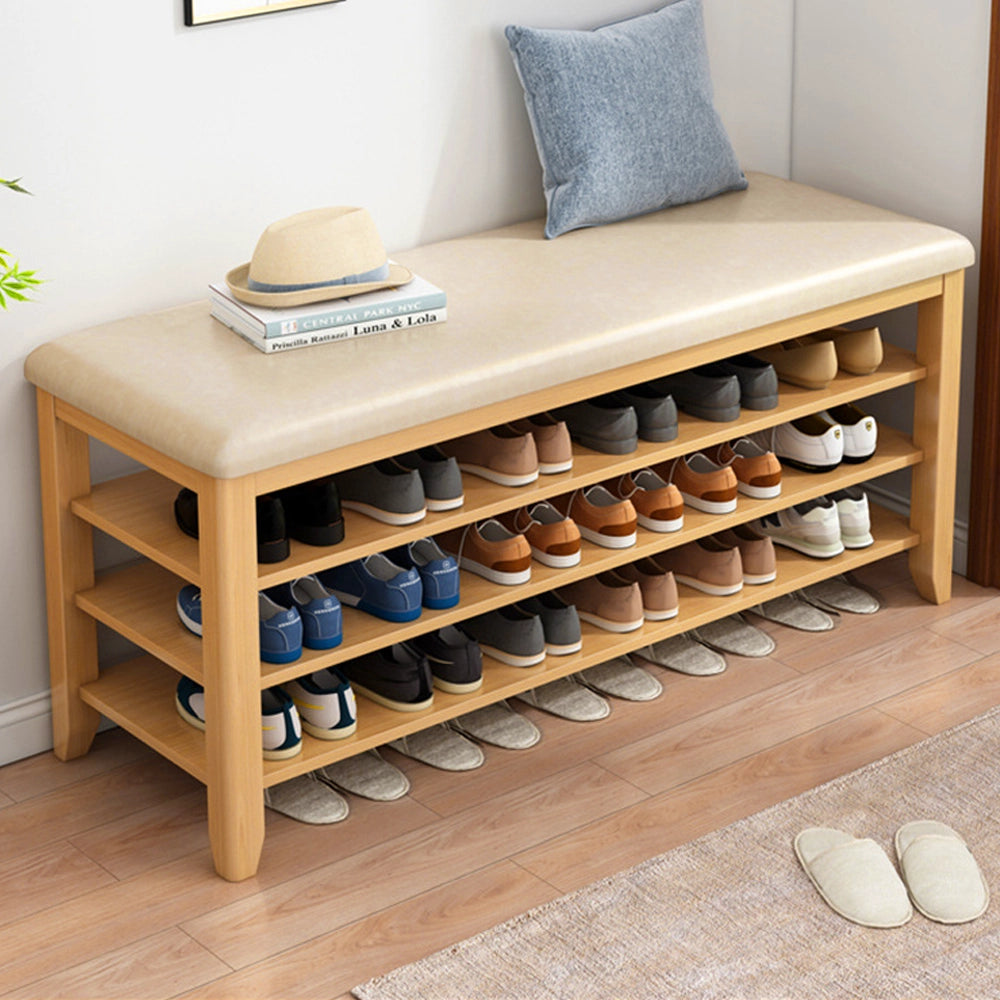 Entryway Solid Wood Shoe Storage Bench Multi-tier Shoe Rack