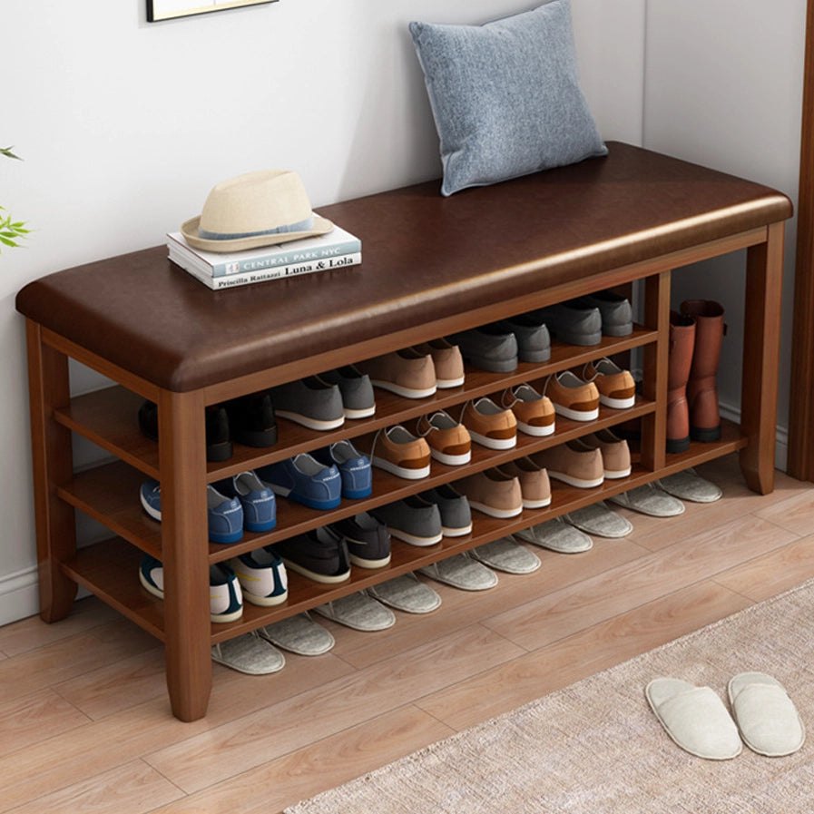 Entryway Solid Wood Shoe Storage Bench Multi-tier Shoe Rack