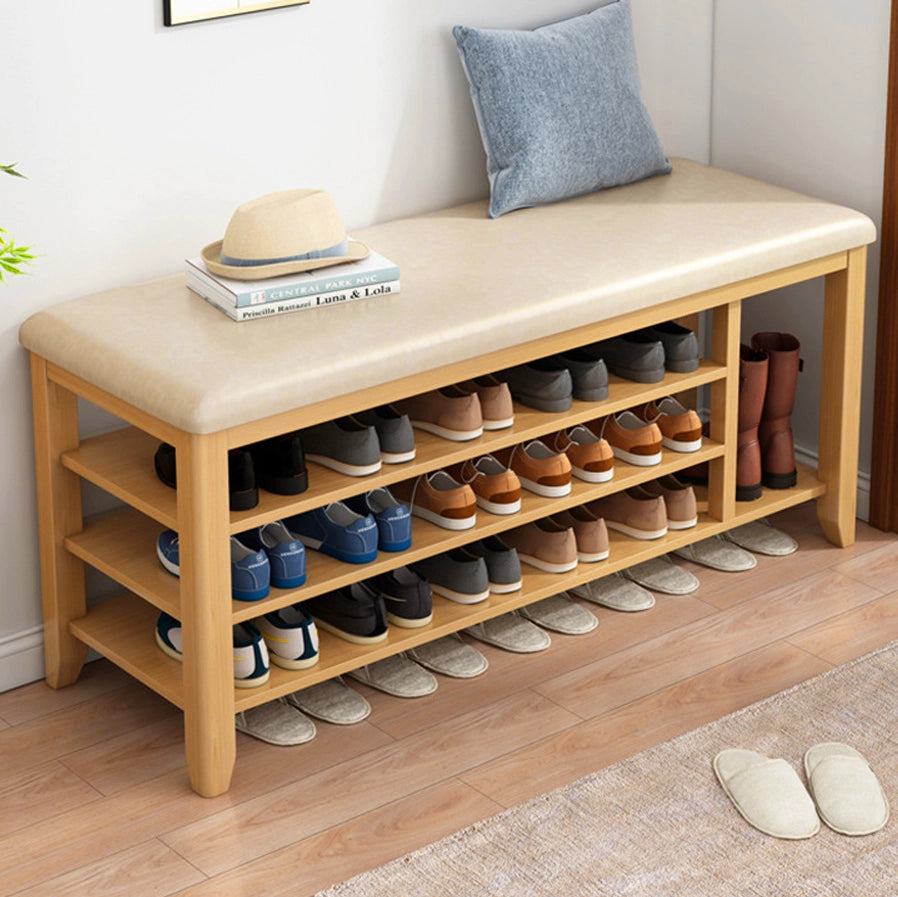 Entryway Solid Wood Shoe Storage Bench Multi-tier Shoe Rack