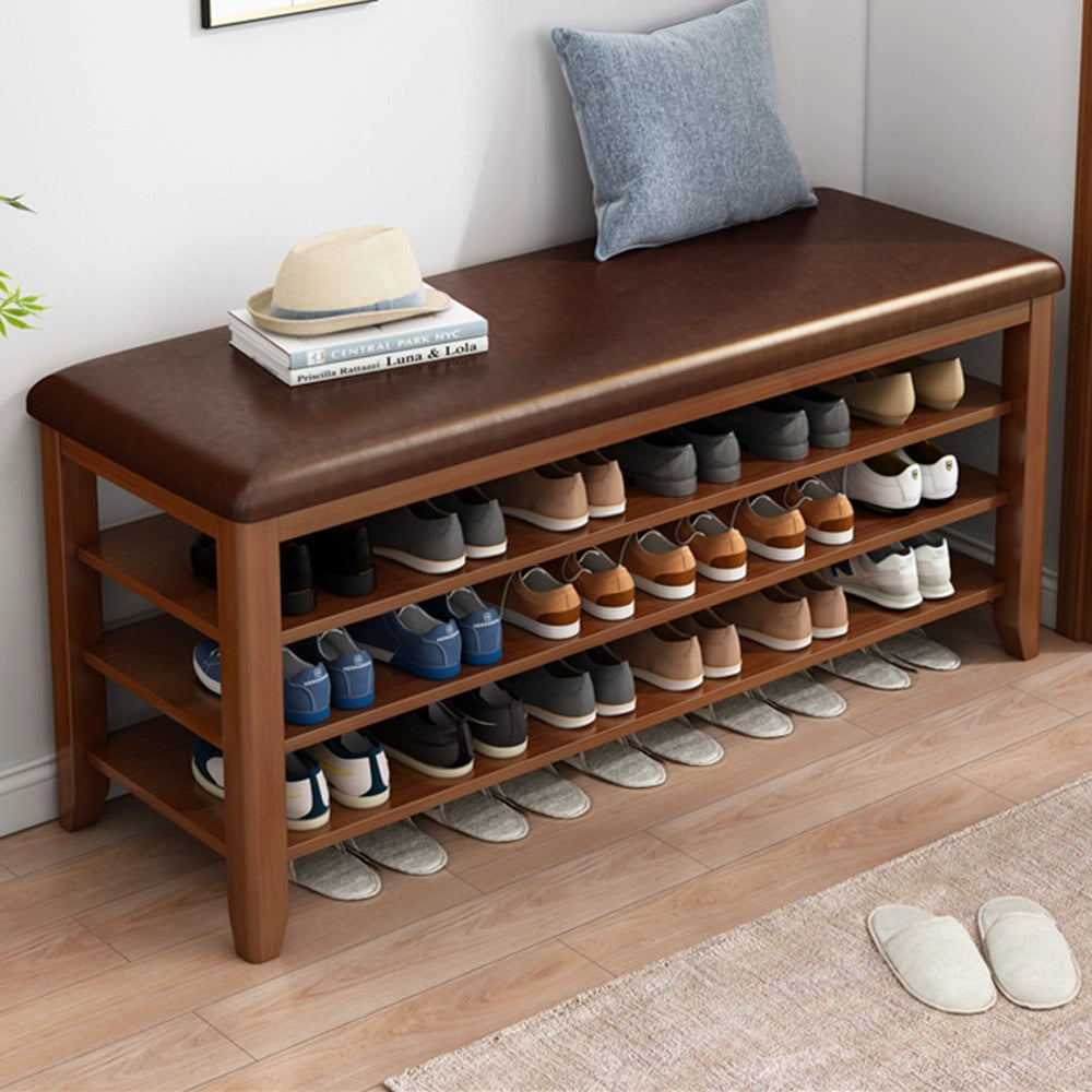 Entryway Solid Wood Shoe Storage Bench Multi-tier Shoe Rack