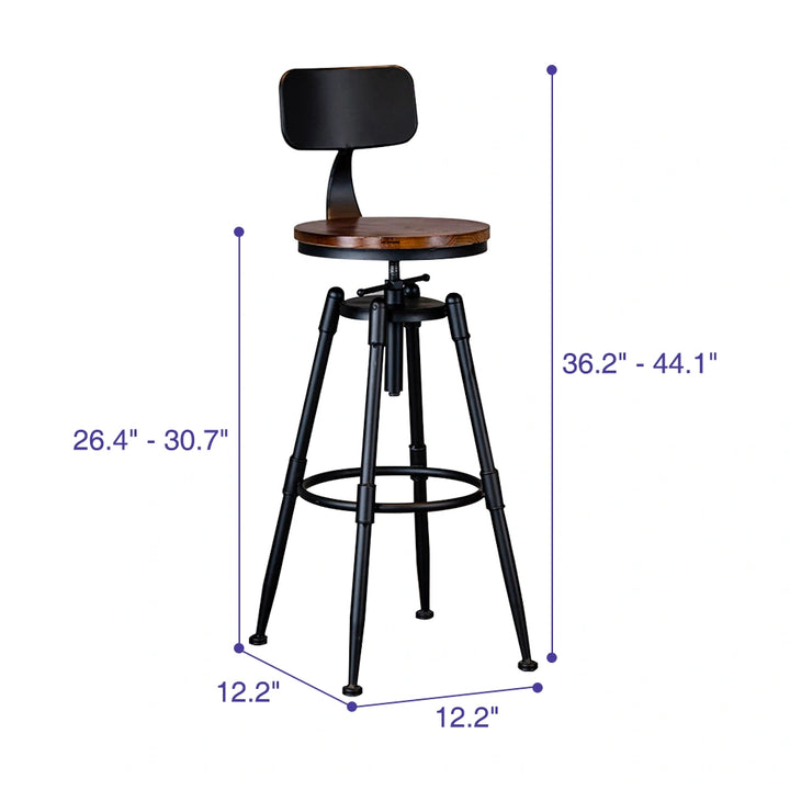 Industrial Swivel Bar Stool Adjustable Counter Stool with Back