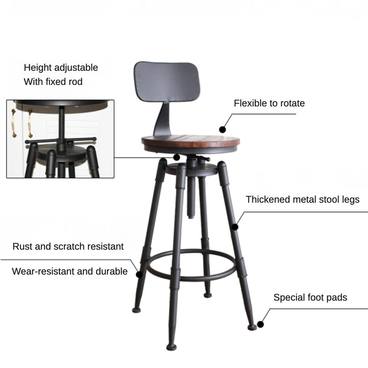 Industrial Swivel Bar Stool Adjustable Counter Stool with Back