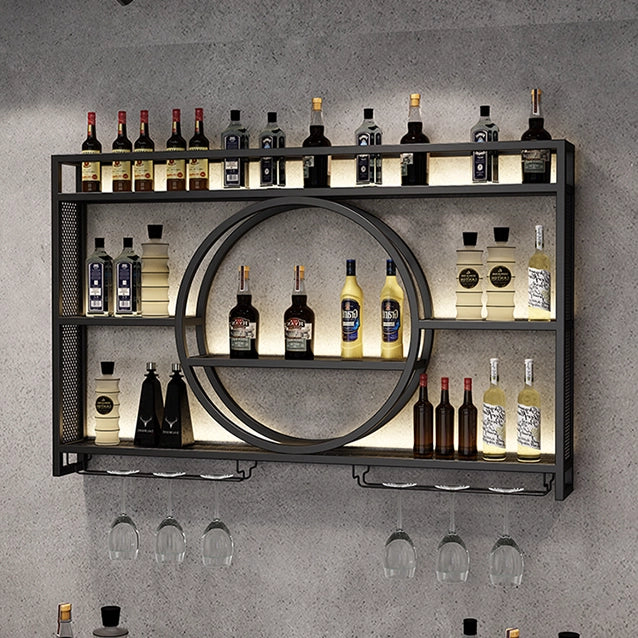 Industrial Wall Mounted Metal Wine Rack with Bottle Rack