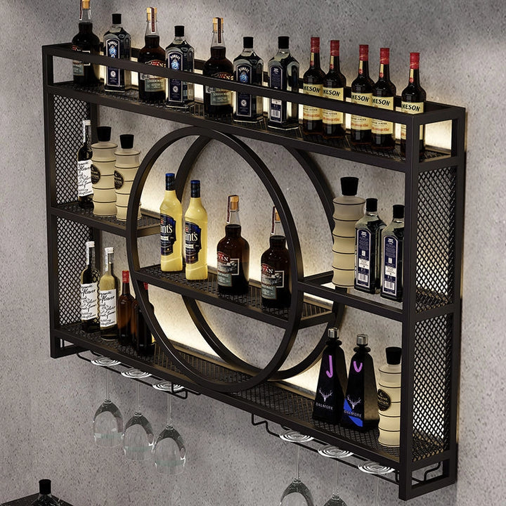 Industrial Wall Mounted Metal Wine Rack with Bottle Rack