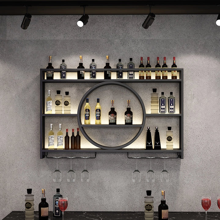 Industrial Wall Mounted Metal Wine Rack with Bottle Rack