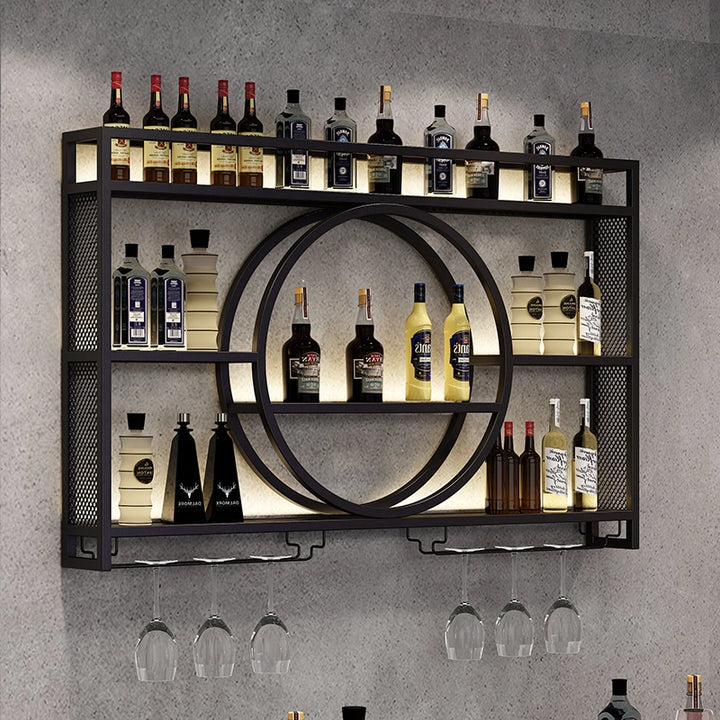 Industrial Wall Mounted Metal Wine Rack with Bottle Rack