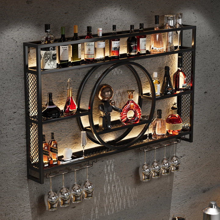 Industrial Wall Mounted Metal Wine Rack with Bottle Rack