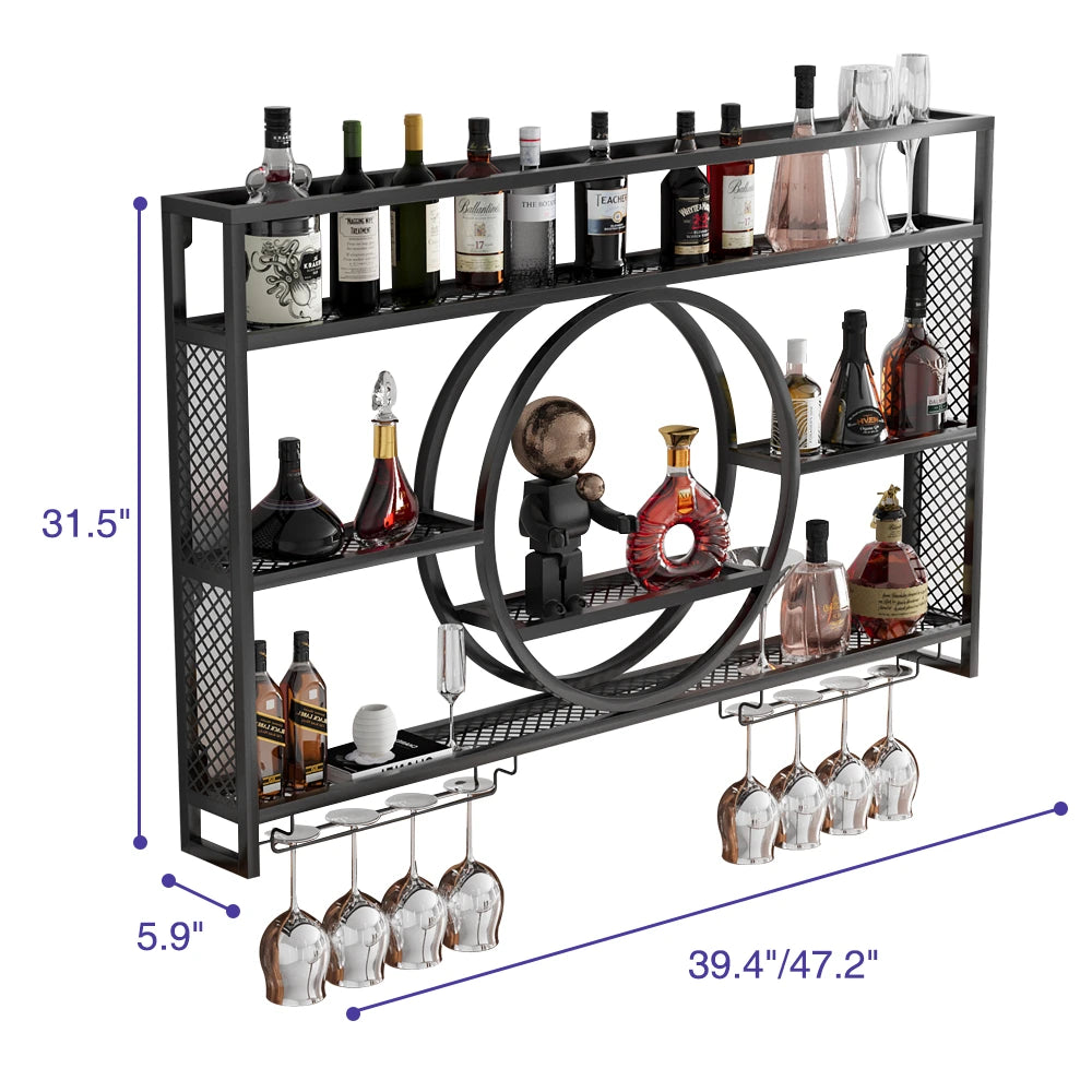 Industrial Wall Mounted Metal Wine Rack with Bottle Rack