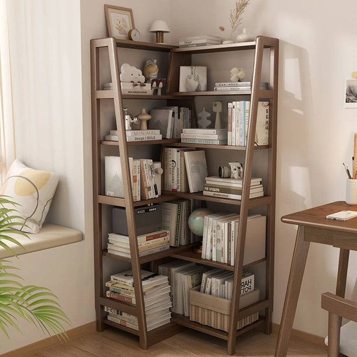 Ladder Solid Wood Bookshelf Corner Multi-Tier Bookcase