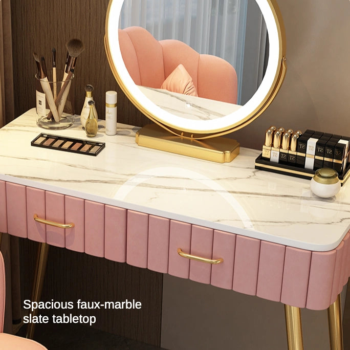 Modern Faux Marble Makeup Vanity Desk with Mirror and Lights