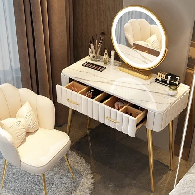 Modern Faux Marble Makeup Vanity Desk with Mirror and Lights