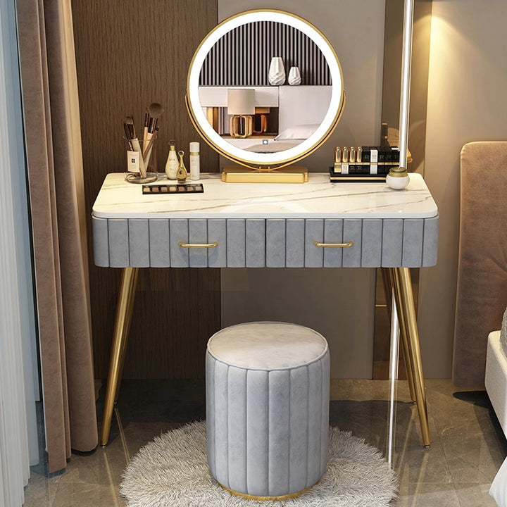 Modern Faux Marble Makeup Vanity Desk with Mirror and Lights