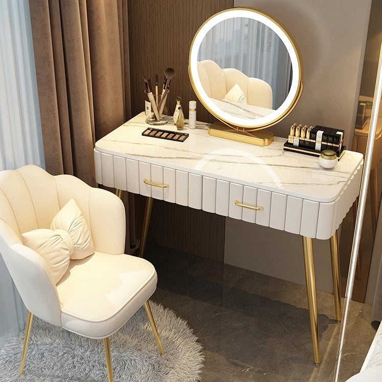 Modern Faux Marble Makeup Vanity Desk with Mirror and Lights