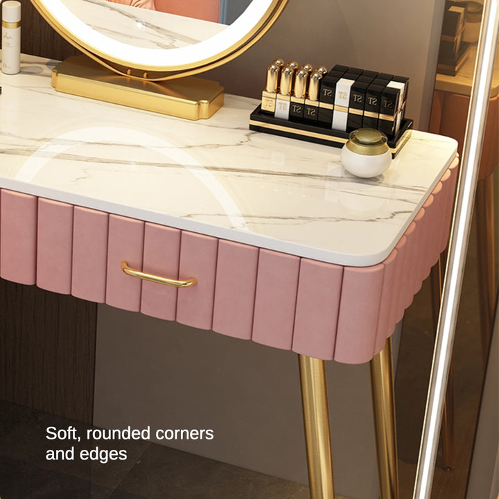 Modern Faux Marble Makeup Vanity Desk with Mirror and Lights