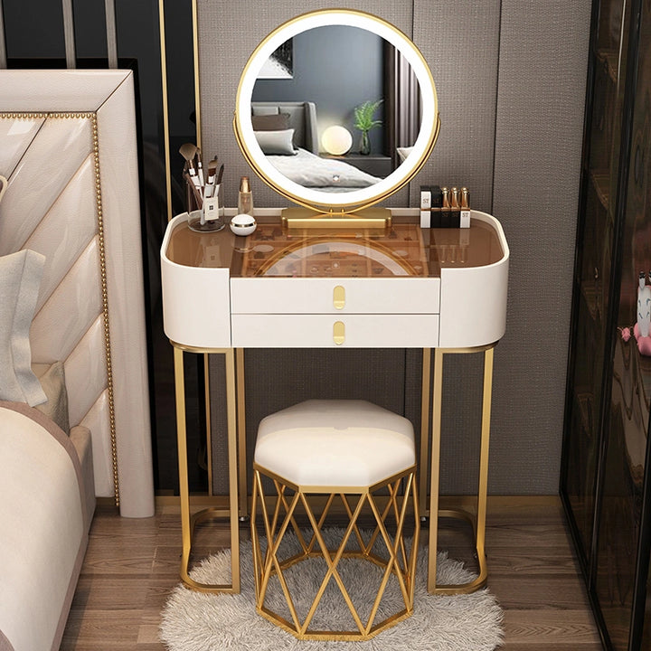 Modern Faux Marble Makeup Vanity with Smart Mirror with Lights