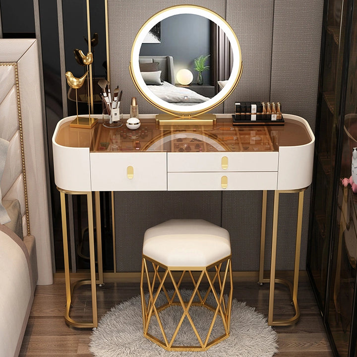 Modern Faux Marble Makeup Vanity with Smart Mirror with Lights