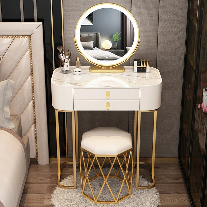 Modern Faux Marble Makeup Vanity with Smart Mirror with Lights