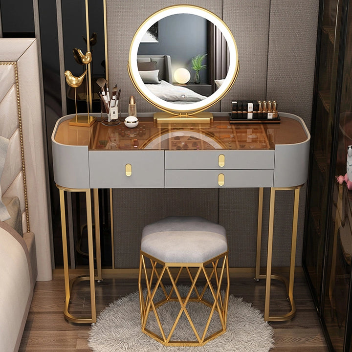 Modern Faux Marble Makeup Vanity with Smart Mirror with Lights