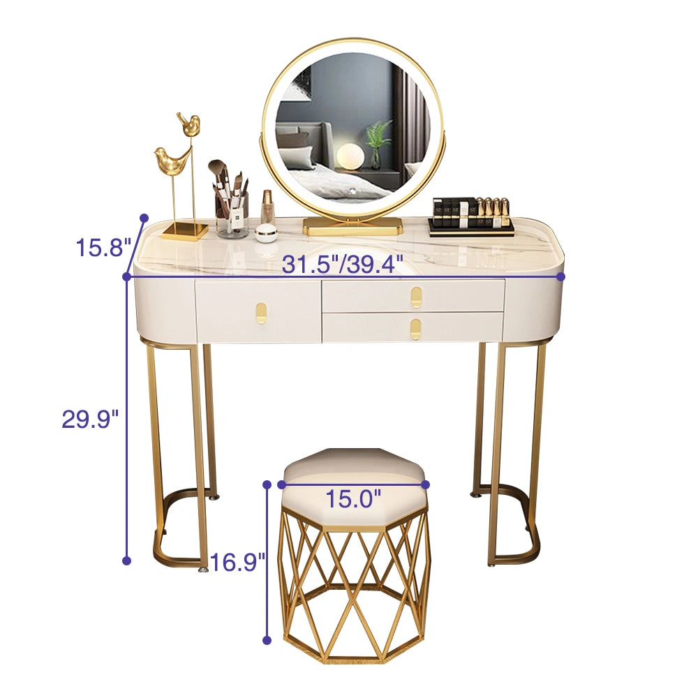 Modern Faux Marble Makeup Vanity with Smart Mirror with Lights