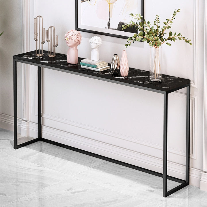 Modern Faux Marble Narrow Console Table with Steel Leg