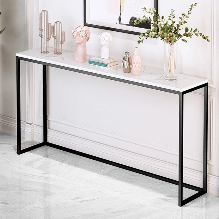 Modern Faux Marble Narrow Console Table with Steel Leg