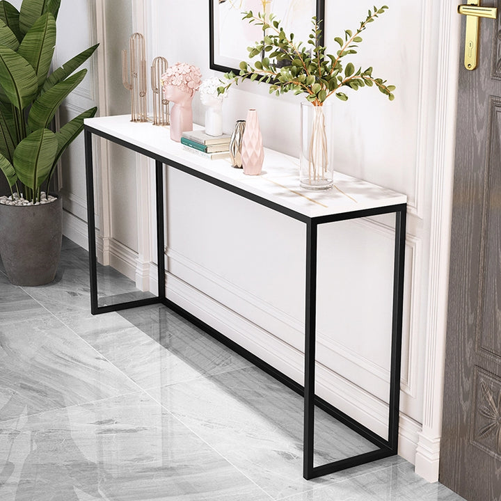 Modern Faux Marble Narrow Console Table with Steel Leg