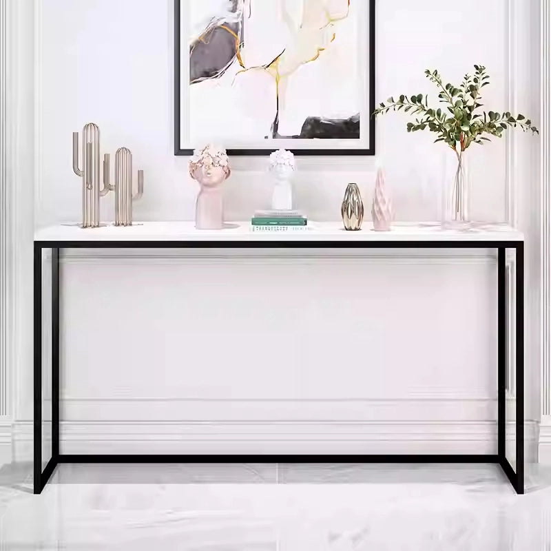 Modern Faux Marble Narrow Console Table with Steel Leg