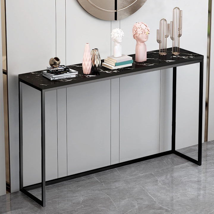 Modern Faux Marble Narrow Console Table with Steel Leg