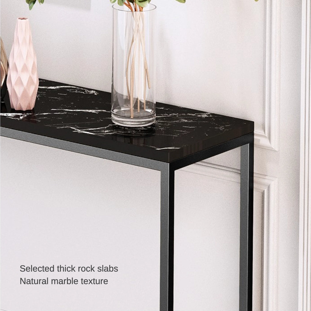 Modern Faux Marble Narrow Console Table with Steel Leg